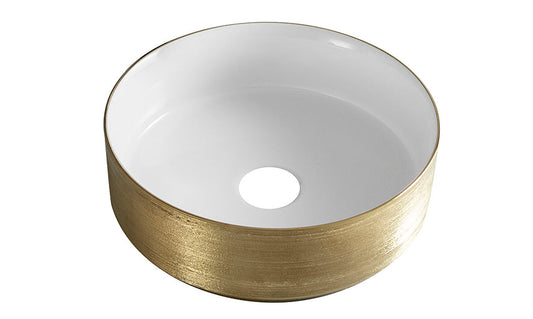 Mondri Wastafel Wiesbaden 36X36 Cm Rond in Geborsteld Goud / Glanzend Wit