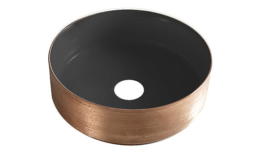 Mondri Wastafel Wiesbaden 36x36 cm Rond Geborsteld Brons Koper / Mat Zwart