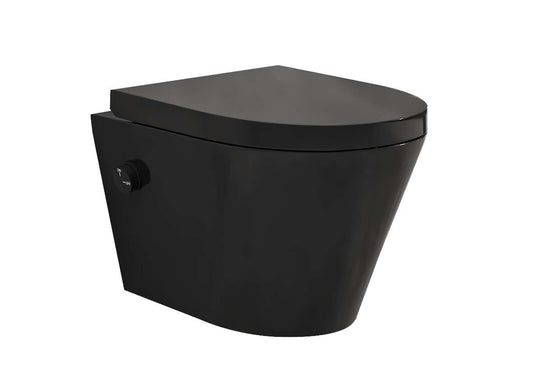 Vesta wandtoilet randlos mit Bidetarmatur kaltes Wasser mit Vesta Toilettensitz matt schwarz
