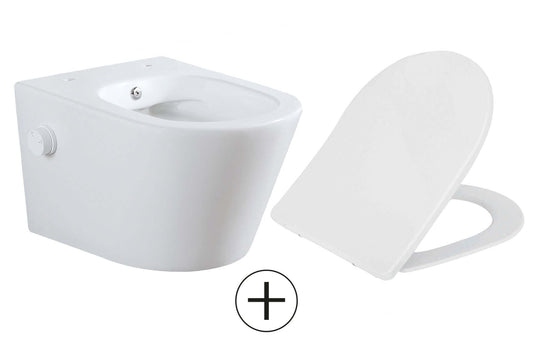 Vesta wandcloset rimless met bidetkraan koud water met Shade slim toiletzitting