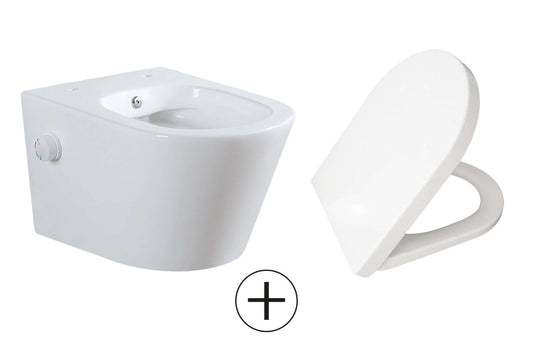 Vesta wandtoilet randlos mit Bidetarmatur warm kalt Wasser mit Vesta Toilettensitz glänzend weiß