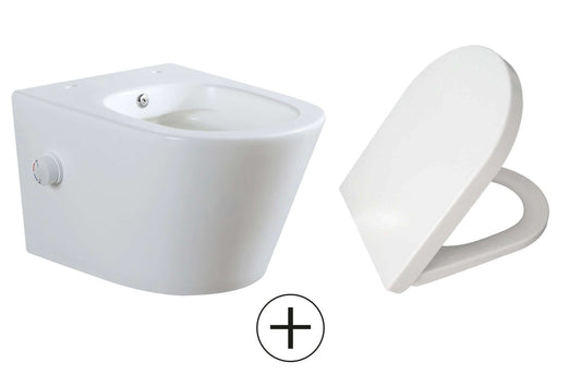 Vesta wandcloset rimless met bidetkraan warm koud water met Vesta toiletzitting