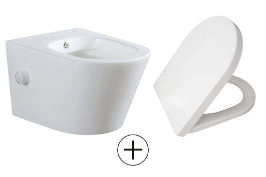 Vesta wandcloset rimless met bidetkraan warm koud water met Shade slim toiletzitting