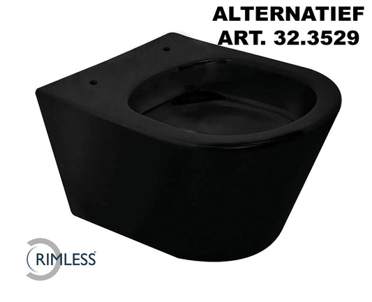 Matzwart wandtoilet Wiesbaden Vesta randloos, 52 cm (exclusief zitting)