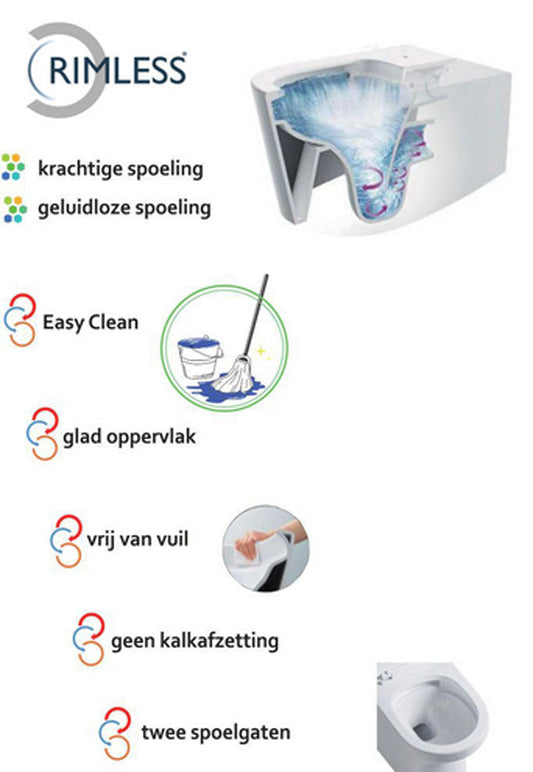 Flow Hangtoilet Wiesbaden Randloos Diepspoeling met eenvoudige reiniging (inclusief zitting)