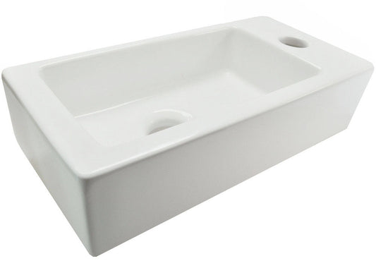 Rhea Mini Rechthoekige Fontein Wiesbaden 36X18X9Cm in Keramiek Wit (Kraangat Rechts)
