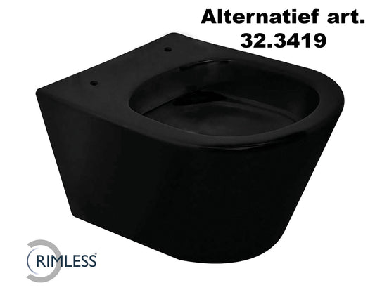 Vesta Junior Wandtoilet Wiesbaden Randloos 47 Cm in Mat Zwart (Exclusief Zitting)