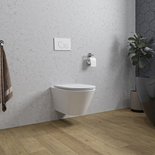 Stereo randloos wandtoilet met Flatline toiletbril Glanzend wit, Wiesbaden