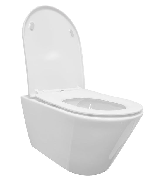 Stereo randloos wandtoilet Wiesbaden met softclose en schaduwtoiletzitting in glanzend wit