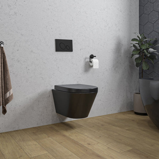 Stereo randloos wandtoilet met Vesta toiletbril mat zwart, Wiesbaden