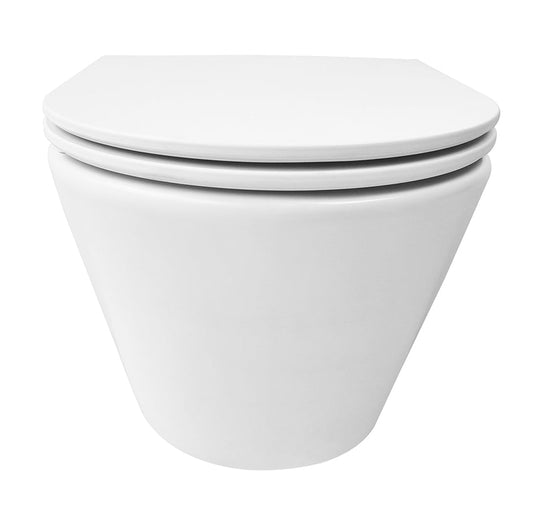 Vesta randloos wandtoilet Tornado Wiesbaden Flush 47 cm met Soft Close Flatline toiletbril in mat wit