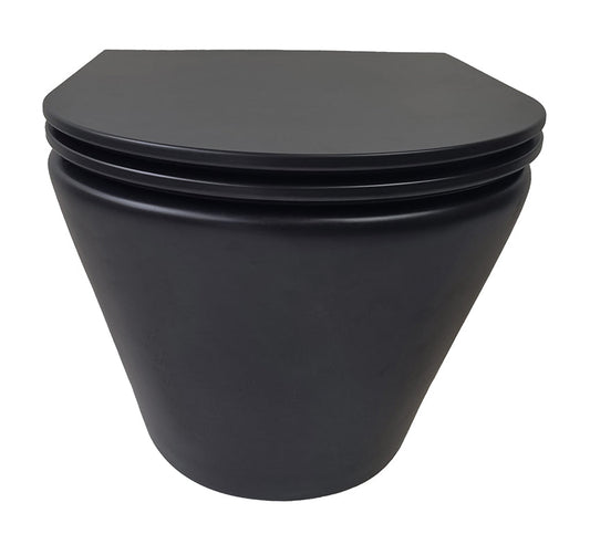 Tornado Flush randloos wandtoilet Wiesbaden matzwart met Flatline Soft Close toiletbril en snelsluiting