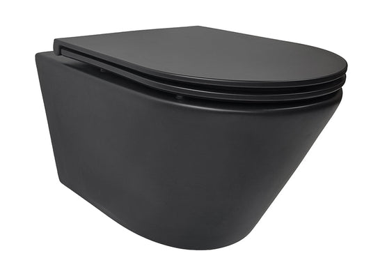 Tornado Flush randloos wandtoilet Wiesbaden matzwart met Flatline Soft Close toiletbril en snelsluiting