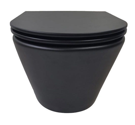 Vesta randloos wandtoilet Wiesbaden in matzwart met Flatline toiletbril Soft Close en snelsluiting