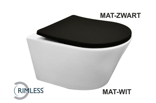 Vesta Washdown randloos wandtoilet Wiesbaden in mat wit (inclusief Flatline zitting in mat zwart)