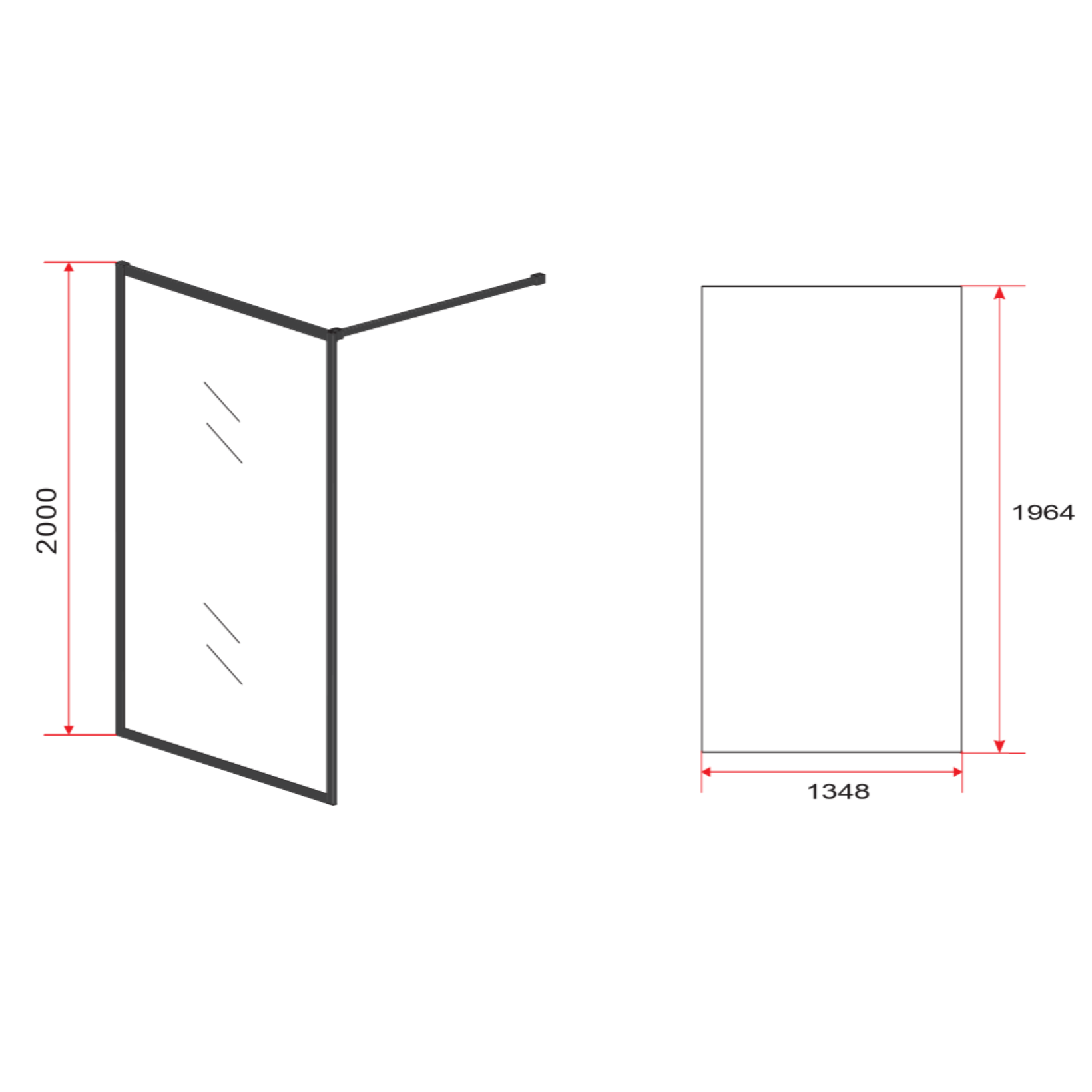 ALONI inloopdouchewand met mat zwart profiel – 8 mm veiligheidsglas