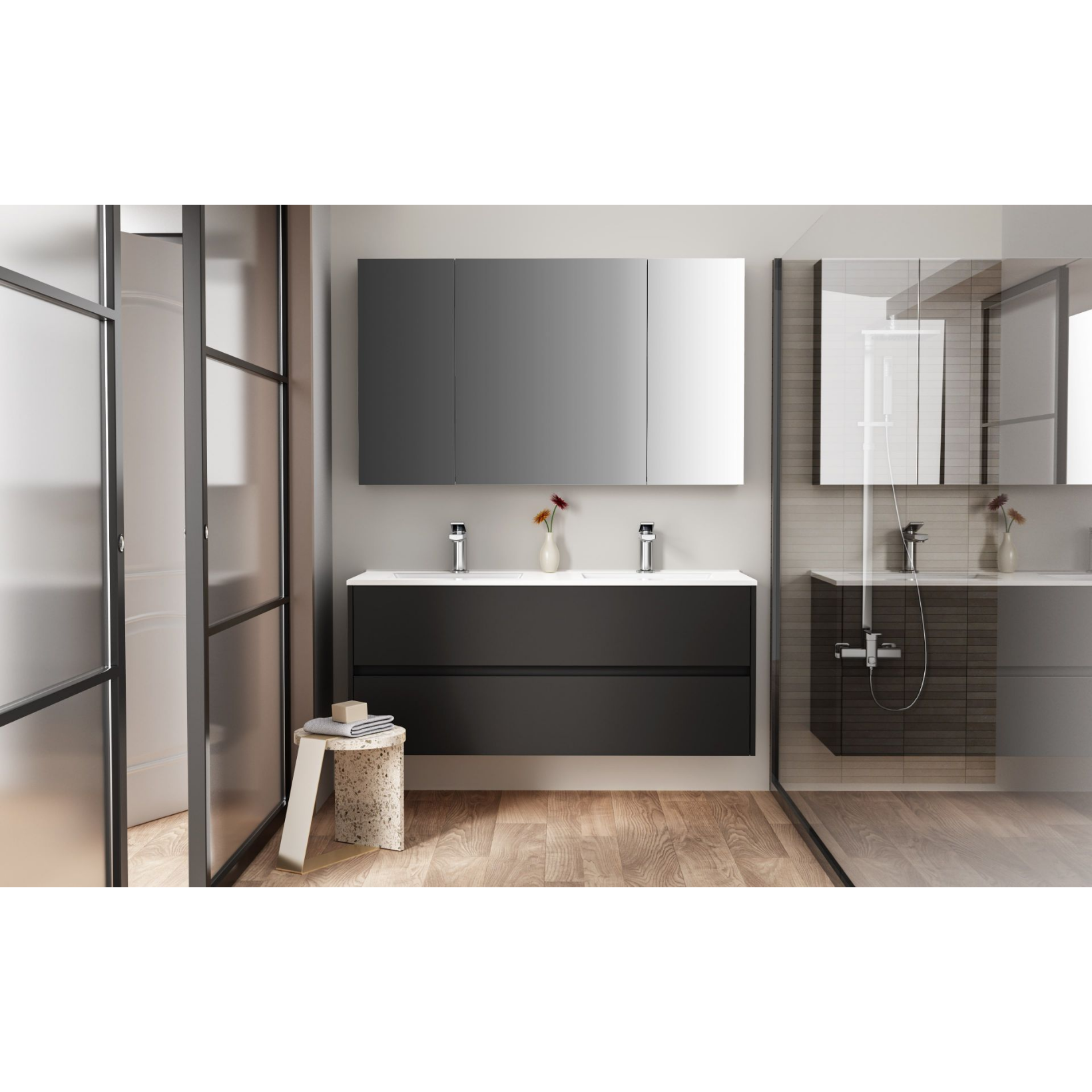 HAYAT spiegelkast – 3 asymmetrische enkelzijdige spiegeldeuren