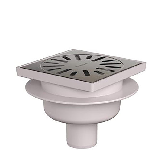 Bonde de douche 15 x 15 cm avec sortie inférieure en acier inoxydable