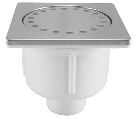 Bonde de douche avec sortie inférieure en plastique 10 x 10 cm inox