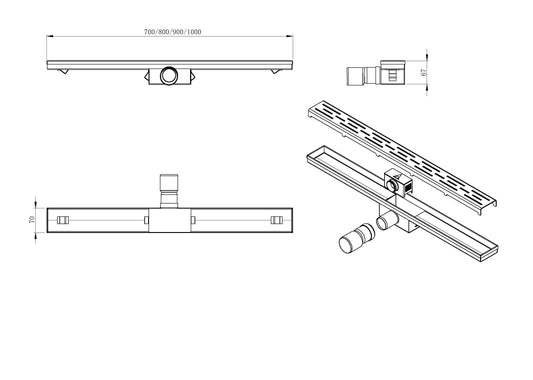 3e generatie douchegoot met rooster 80 x 7 cm RVS