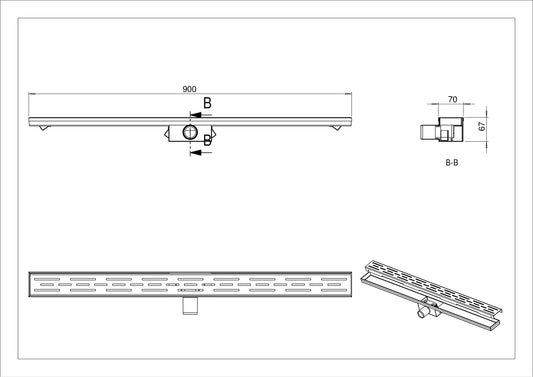 3e generatie douchegoot met rooster 90 x 7 cm RVS