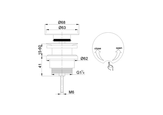Flowe draaiwaste afvoerplug 5/4" mat zwart