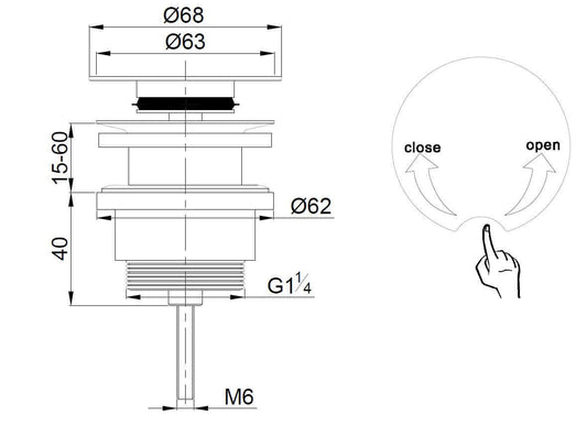 Flowe draaiwaste afvoerplug 5/4"