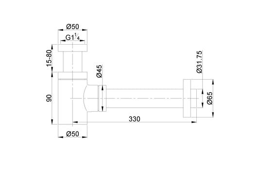 UniMatch fonteinsifon 5/4" x 32 mm mat zwart
