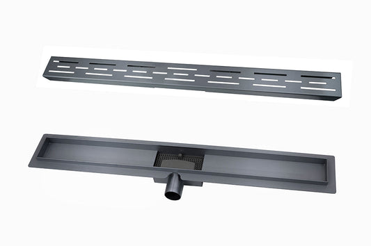 Caniveau de douche avec bride et grille 80 x 7 cm gunmetal PVD