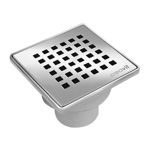 Doucheput PVC met Inox Rooster – Verticale Uitgang – Ø50 mm