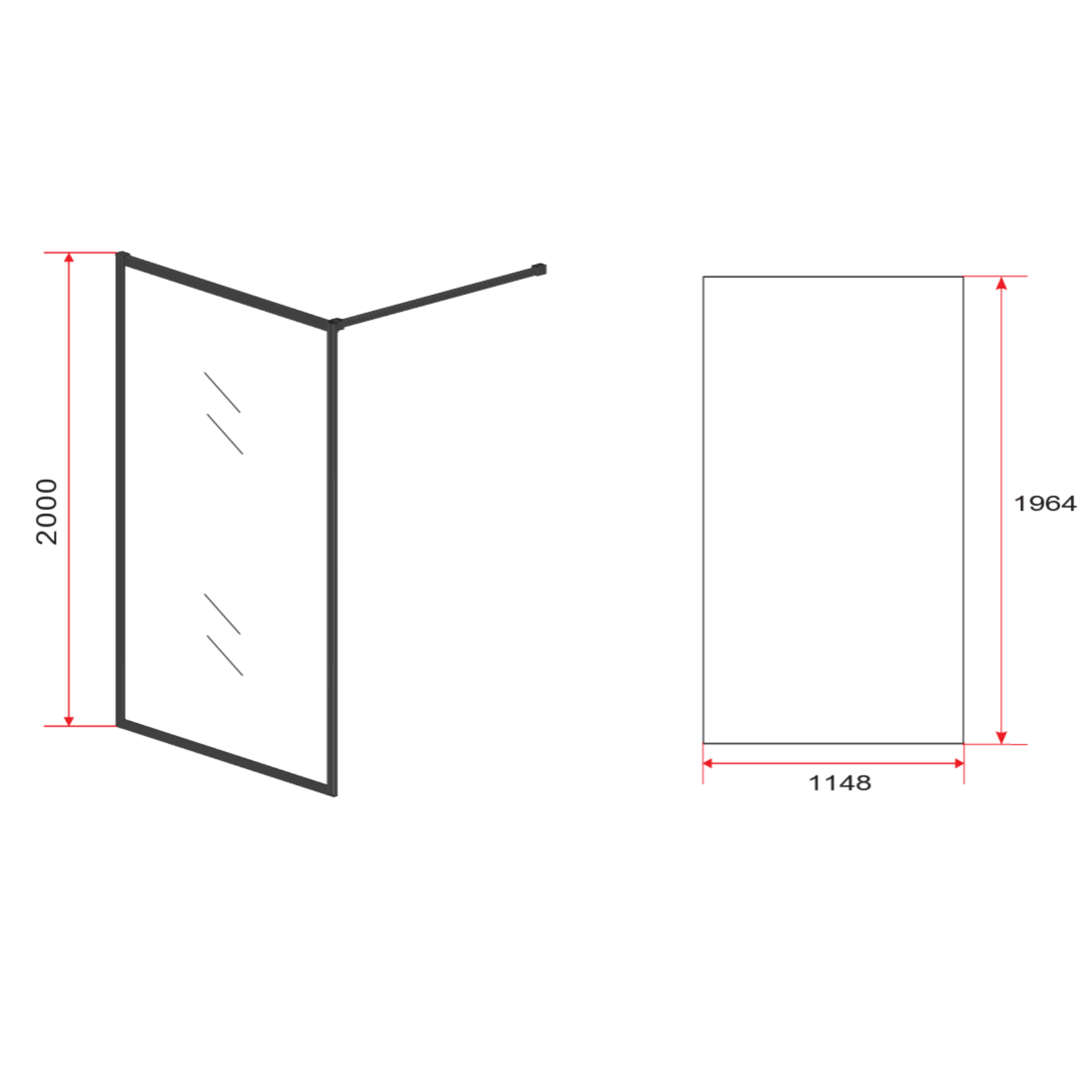 ALONI inloopdouchewand met mat zwart profiel – 8 mm veiligheidsglas
