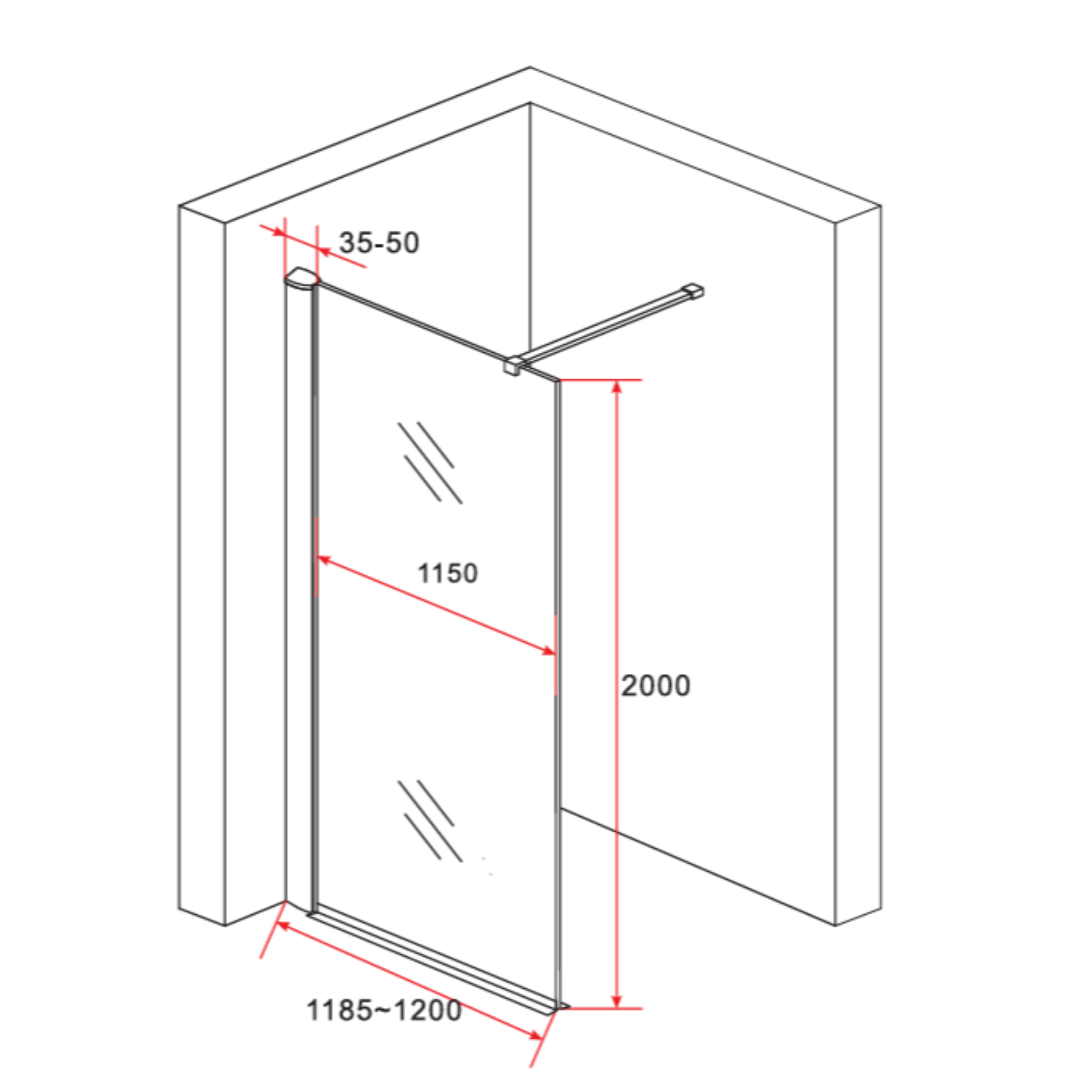 ALONI inloopdouchewand melkglas – 8 mm veiligheidsglas
