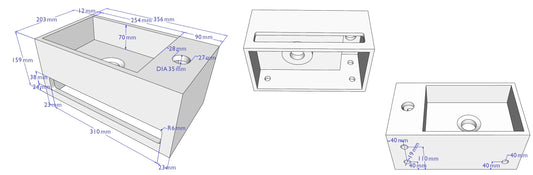 Julia fontein rechts 35 x 20 x 16 cm solid surface betonlook