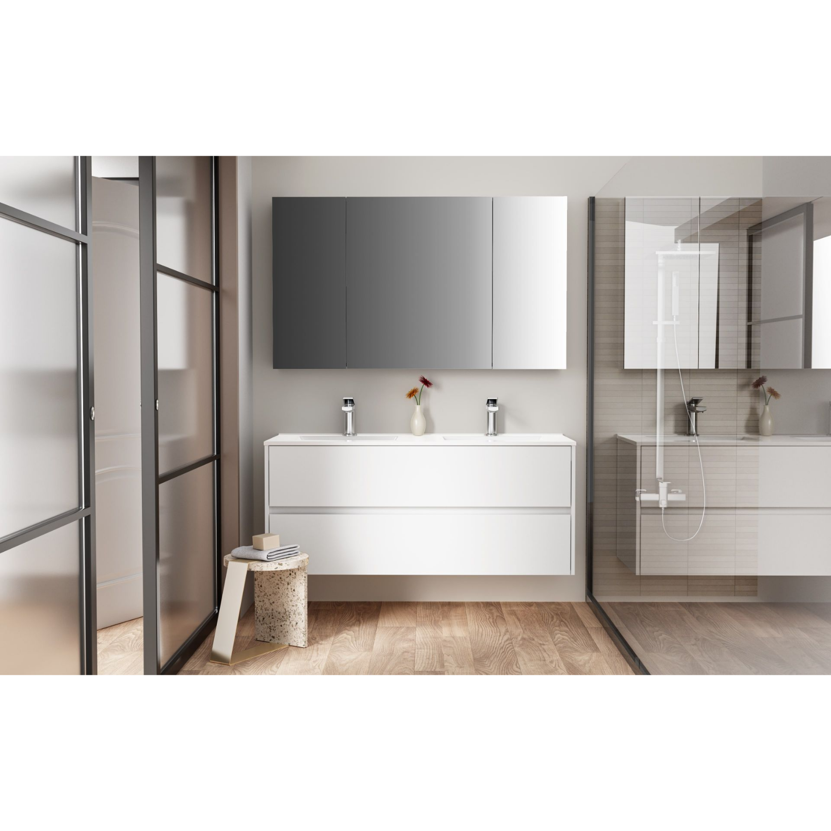 HAYAT spiegelkast – 3 asymmetrische enkelzijdige spiegeldeuren