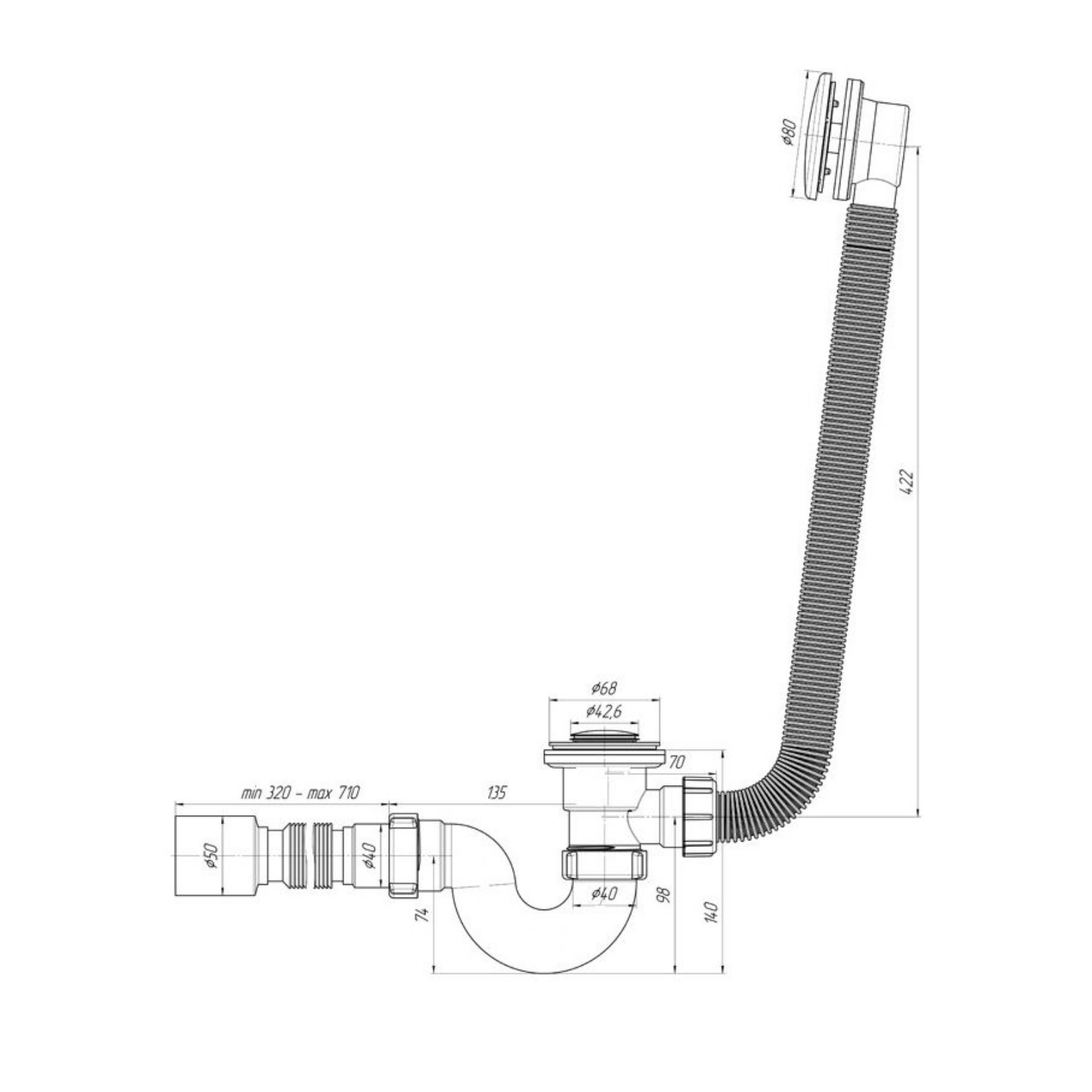 ALONI flexibele badsifon met afvoerrooster Ø50 mm