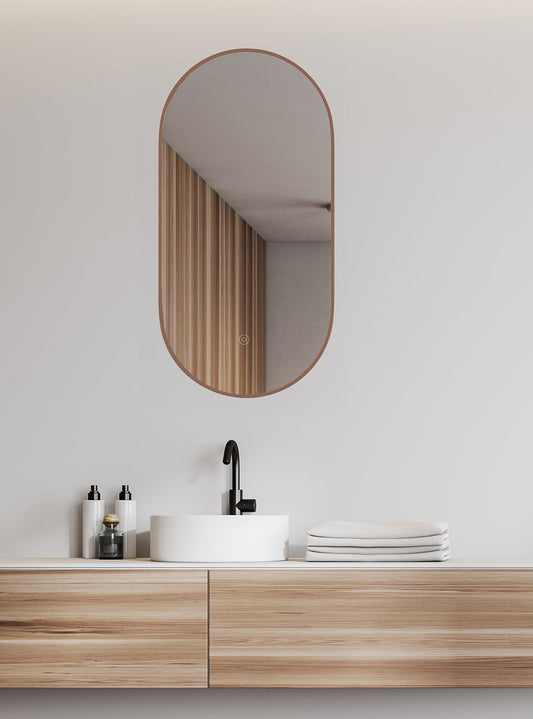 Nomi spiegel met lijst ovaal met LED, dimbaar en spiegelverwarming 50 x 100 cm
