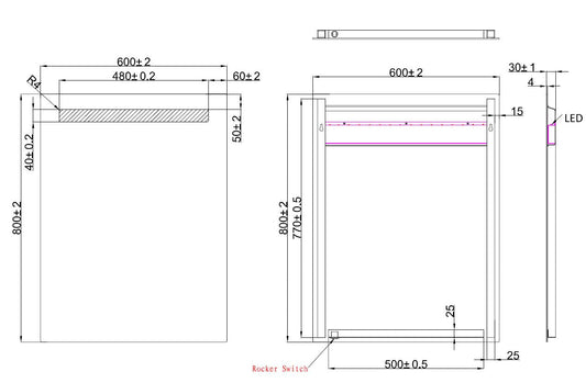 Tigris Spiegel Wiesbaden met LED Verlichting en Schakelaar 60X80X3Cm