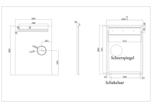 Tigris Spiegel Wiesbaden met LED-verlichting en scheerspiegel, 60X80Cm