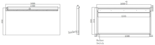 Tigris spiegel rechthoek met LED en stopcontact 160 x 80 cm