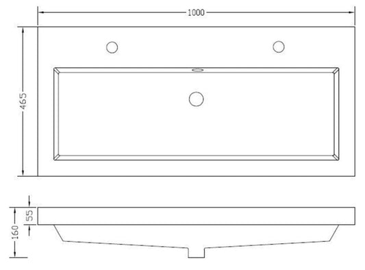 Vision Wastafel Wiesbaden 100X46 in Wit (2 Kraangaten)