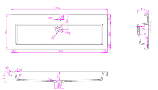 Kunstmarmeren Wastafel Wiesbaden 100x36x11,5 cm Wit (Zonder Kraangat)