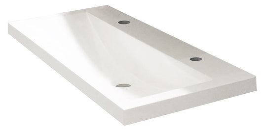 Kunstmarmeren wastafel Wiesbaden 100X36X11,5 Cm in wit (met twee kraangaten)