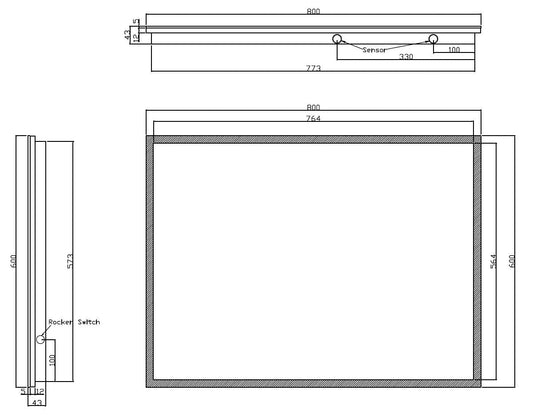 Dimbare LED-spiegel Wiesbaden Quatro, condensvrij, 80X60X3,5Cm