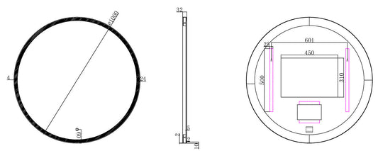 Maro spiegel rond met LED, dimbaar en spiegelverwarming 100 cm mat zwart