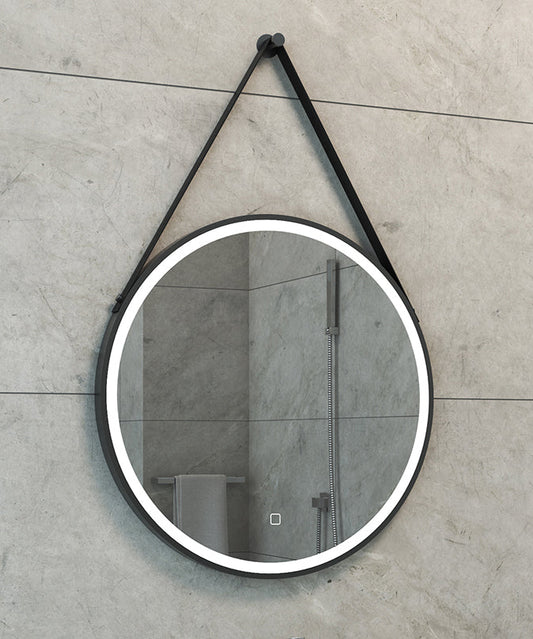 Cinto Ronde Spiegel met Band Wiesbaden LED Verlichting en Spiegelverwarming 60 cm Mat Zwart