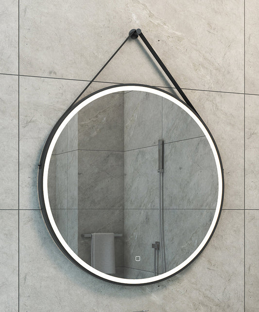 Cinto Ronde Spiegel met Band Wiesbaden LED Verlichting en Spiegelverwarming 80 cm Mat Zwart