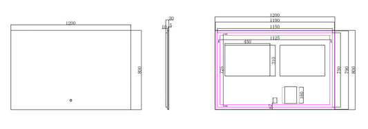 Soul spiegel rechthoek met LED, dimbaar en spiegelverwarming 120 x 80 cm