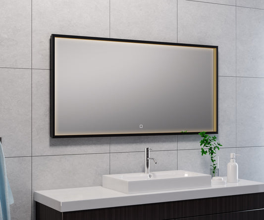 Condensvrije badkamerspiegel met LED-verlichting Wiesbaden 120x60 cm mat zwart