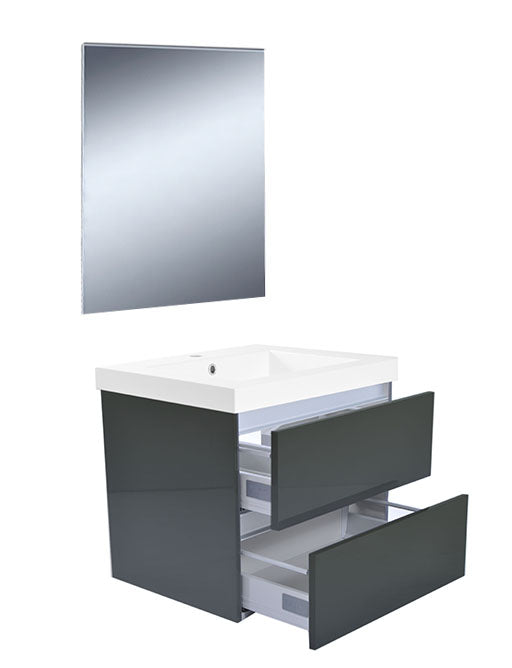 Vision Badkamermeubelset 60x46 cm Hoogglans Grijs (2 Laden), Wiesbaden