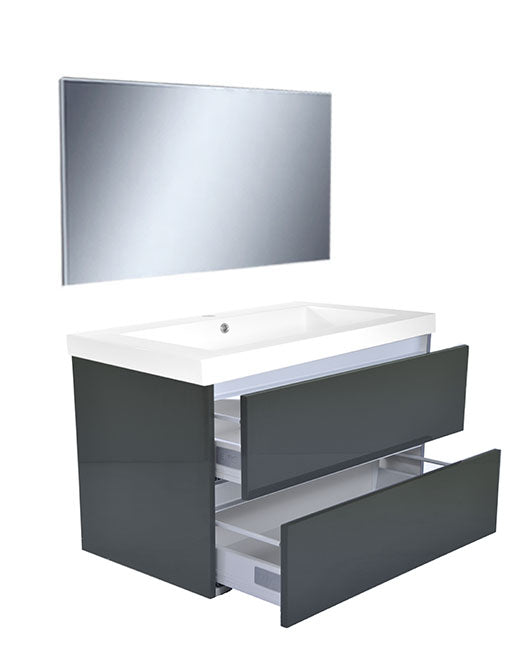 Vision Badkamermeubelset 80x46 cm Hoogglans Grijs (2 Laden), Wiesbaden